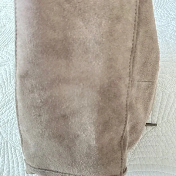 Taupe Suede Sak Shoulder Bag with Brown Leather Strap - Picture 10 of 12